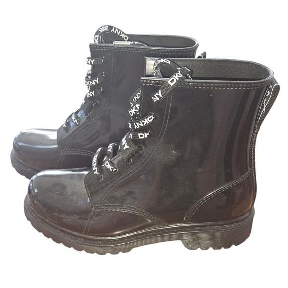 DKNY Black Tilly Lace-Up Combat Rain Booties Sz 10M Like New - Picture 1 of 5
